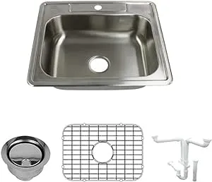 Transolid K-STSB25227-3 Select 3-Hole Drop-in Single-Bowl Kitchen Sink Kit, 22.0156" L x 25" W x 7" H, Brushed Stainless Steel