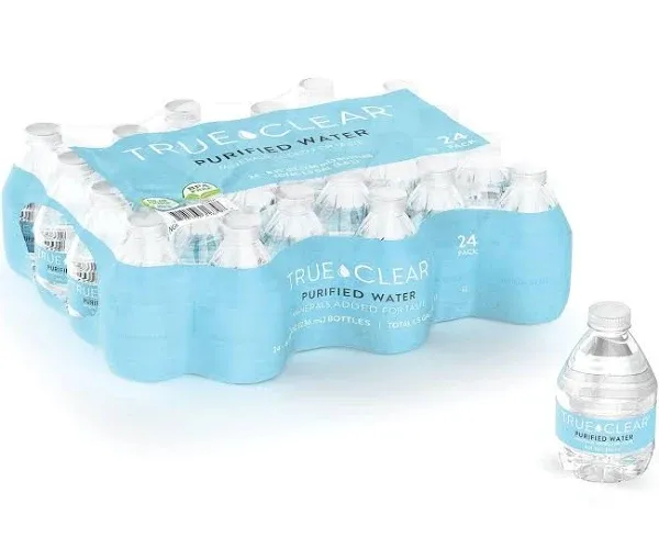 True Clear purified Bottled Water, 8 oz Bottle, 24 Bottles/Carton