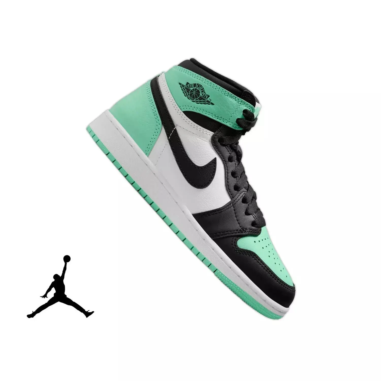 Air Jordan 1 Retro High OG Grade School Lifestyle Shoe - White/Black/Green Glow