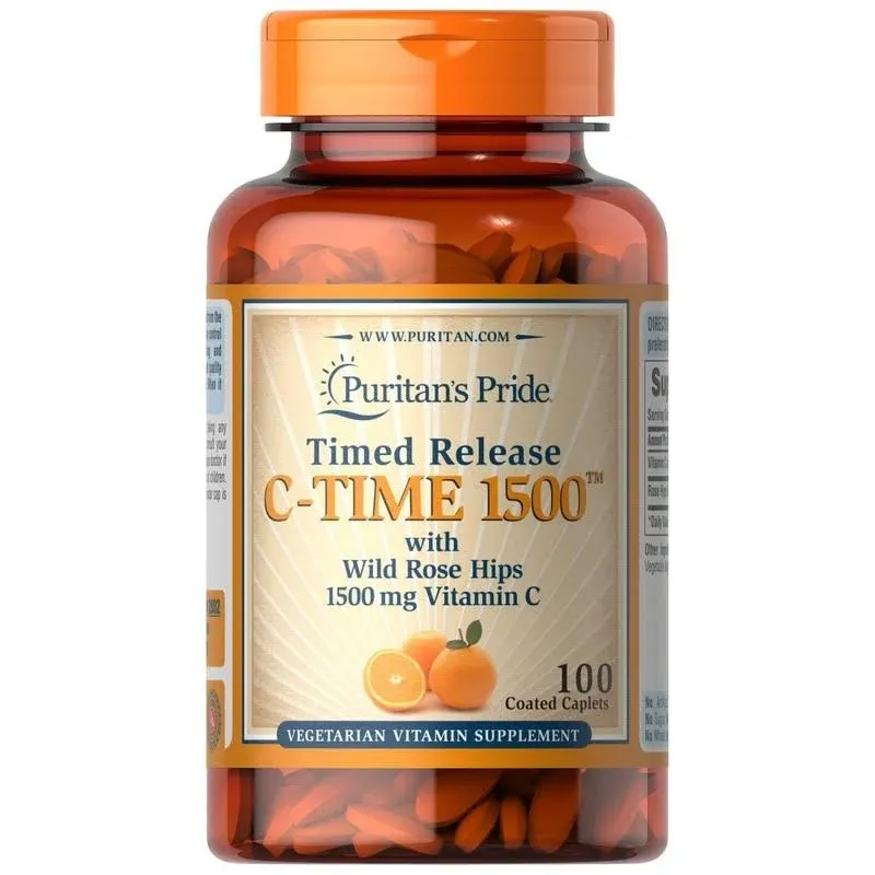 Puritan's Pride Vitamin C1500 mg with Rose Hips Timed Release 100 Caplets (2802)