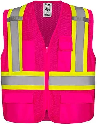 KAYGO High Visibility Safety Vests KG0100, Safety Vests Reflective with Pockets and Zipper,ANSI Type R Class2 Not FR