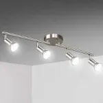 Unicozin LED 4 Light Track Lighting Kit, Matt Nickel 4 Way Ceiling Spot Lighting, Flexibly Rotatable Light Head, Modern Track Light Included 4 x LED GU10 Bulb (4W, Daylight White 5000K, 400LM)