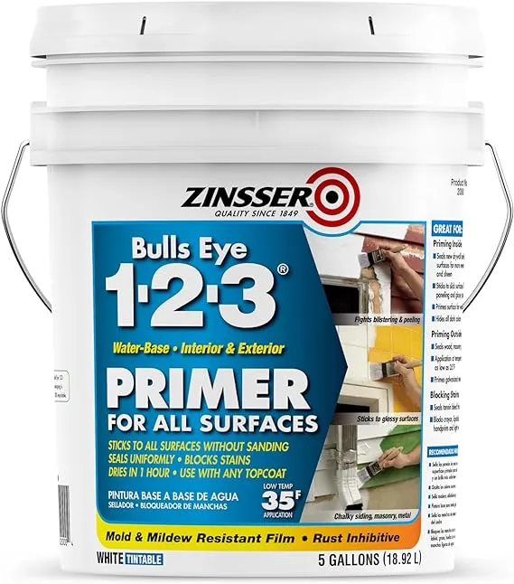 Zinsser 2000 Bulls Eye 1-2-3 Water-Base Primer, 5 Gallon, White, 640 Fl Oz