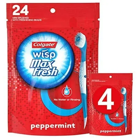 Colgate Max Fresh Wisp Disposable Mini Travel Toothbrushes, Peppermint - 24 Count (4 Pack)