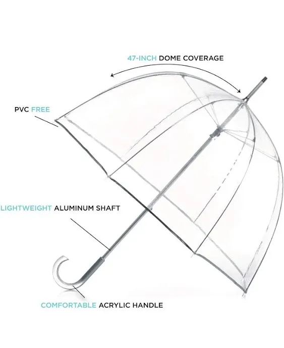 Totes Adult Clear Bubble Umbrella with Dome Canopy and Lightweight Wind and Rain Protection