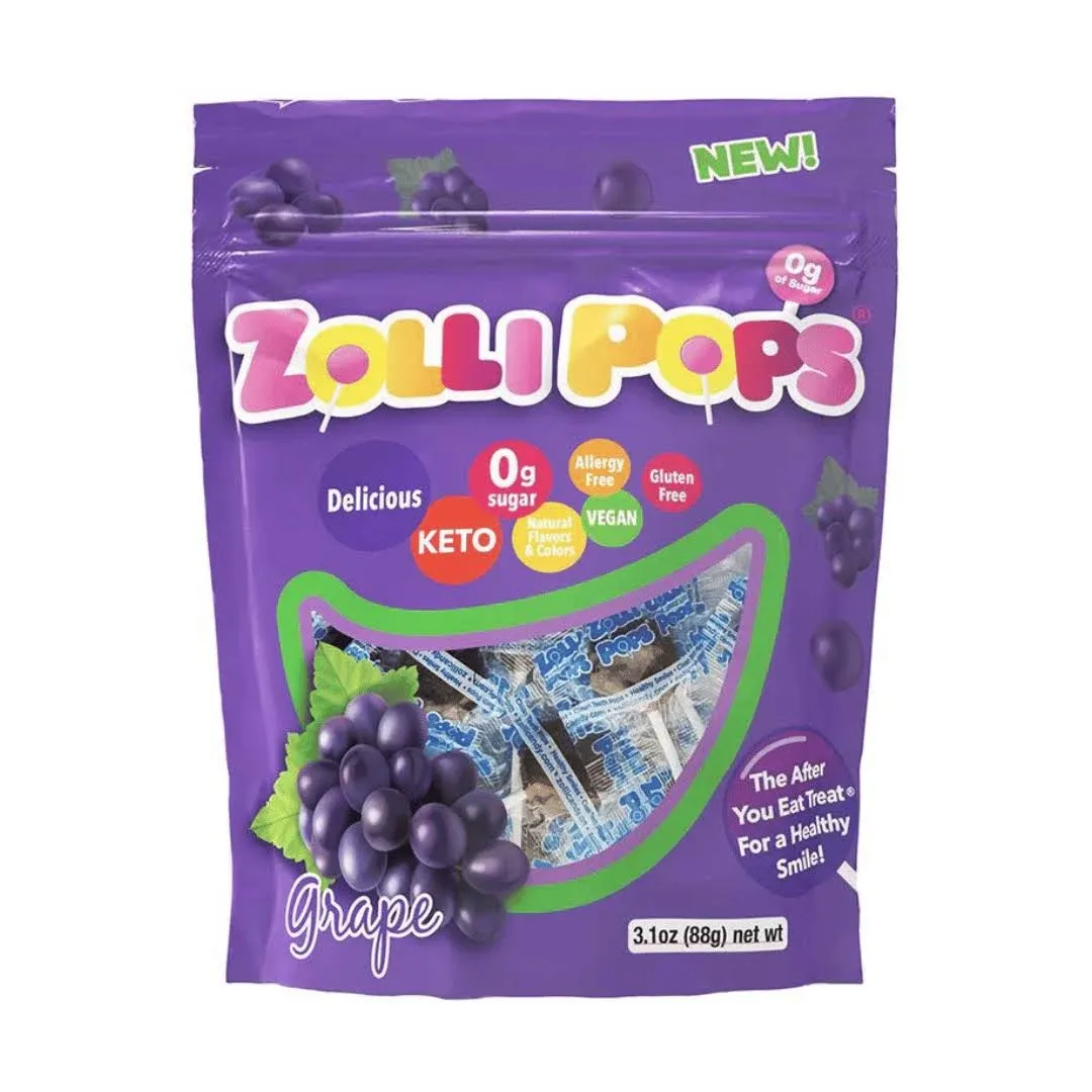 Zollipops Clean Teeth Lollipops | Anti-Cavity, Sugar Free Candy with Xylitol for a Healthy Smile - Great for Kids, Diabetics and Keto Diet, Grape, 15 Count