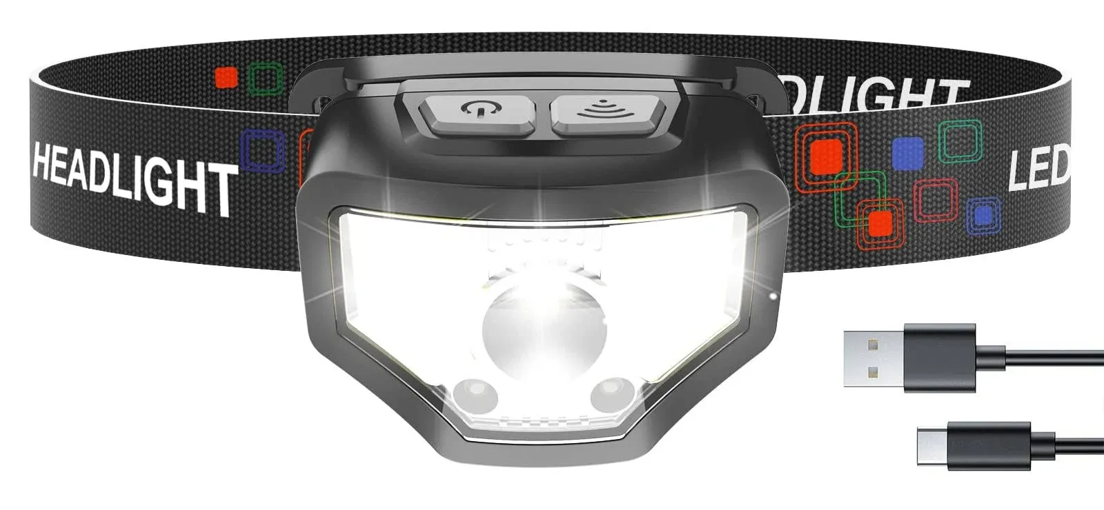 Curtsod Headlamp Rechargeable, 1200 Lumen Super Bright with White Red LED Head Lamp Flashlight, 12 Modes, Motion Sensor, Waterproof, Outdoor Fishing