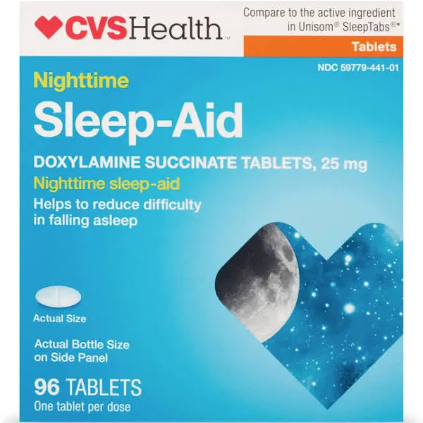 CVS Pharmacy Nighttime Sleep Aid Tablets, Doxylamine Succinate 25mg - 96 ct