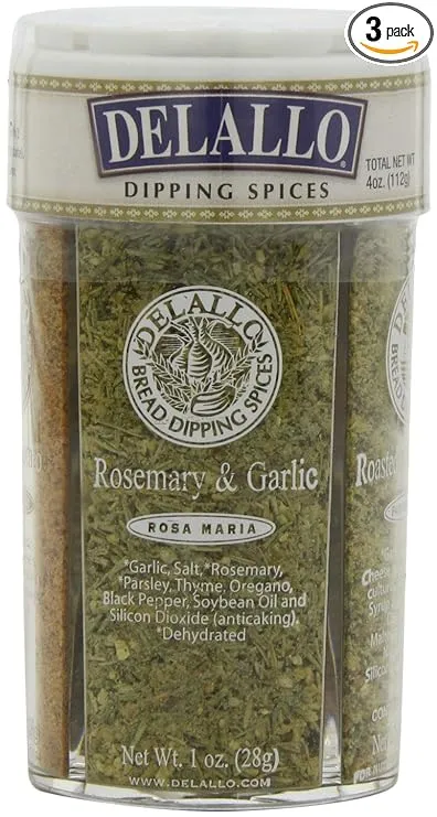 DeLallo Italian Dipping Spices Variety Seasoning Shaker, 4 Ounce Container, 3 Pack, with Garlic, Pepper & Tomato, Sun-Dried Tomato, Rosemary & Garlic, Roasted Garlic Parmesan