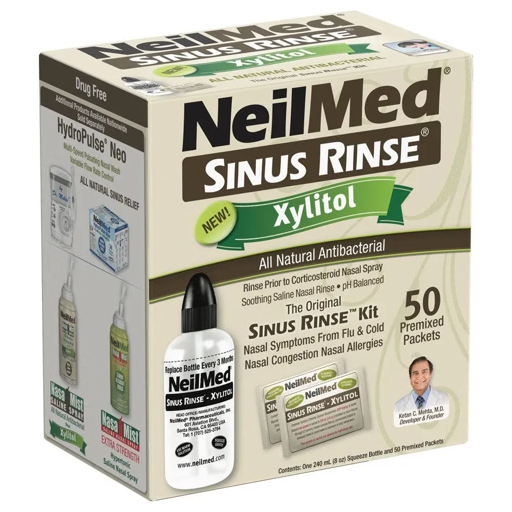 NEILMED Drug Free Sinus Rinse Kit W/Xylitol Nasal Rinse System-50 Ct-Exp. 02/26