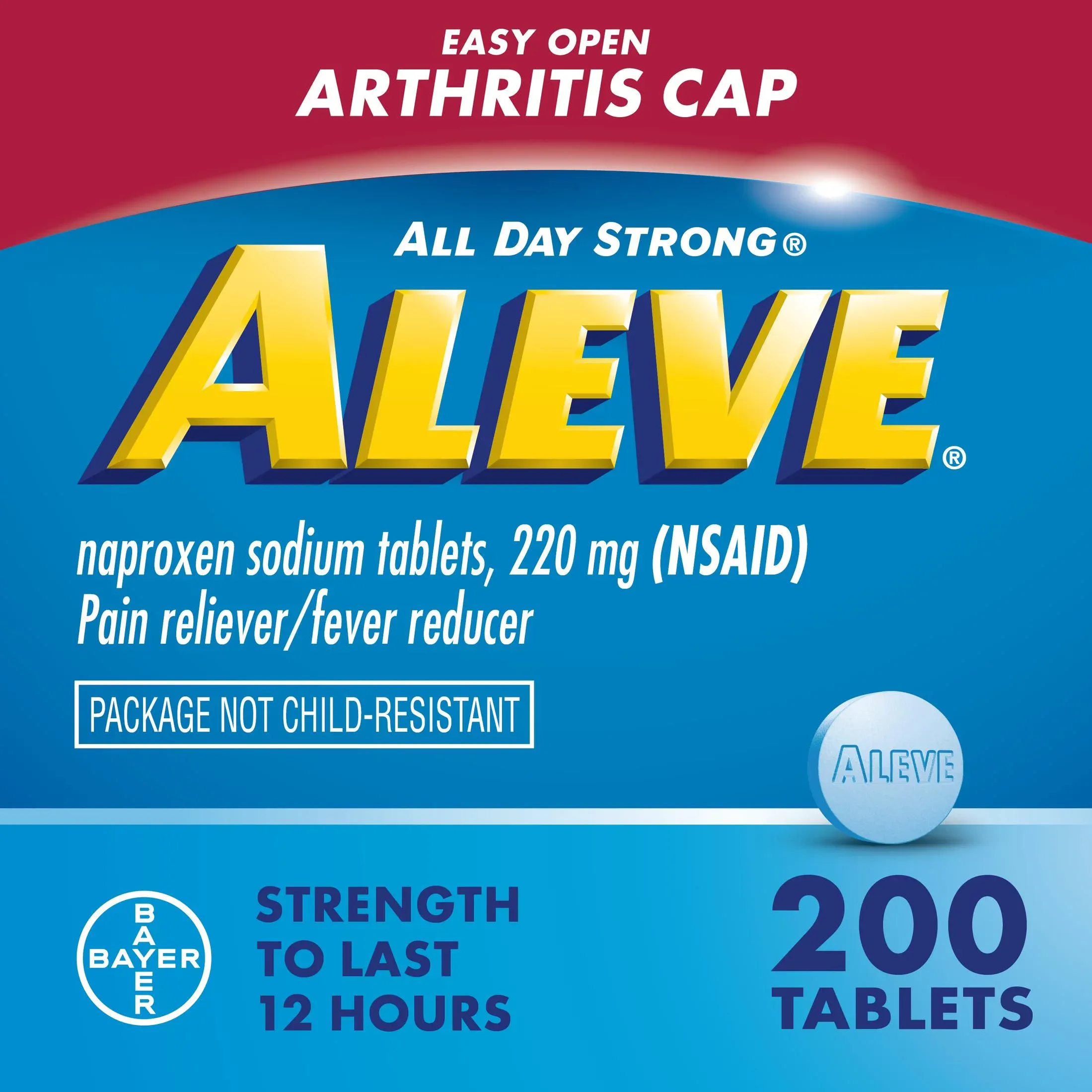 Aleve Pain Reliever/Fever Reducer, Tablets - 200 ct