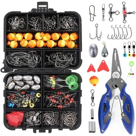 Mingzhe 263pcs Fishing Accessories Set with Tackle Box Including Plier Jig Hooks Sinker Weight Swivels Snaps Sinker Slides