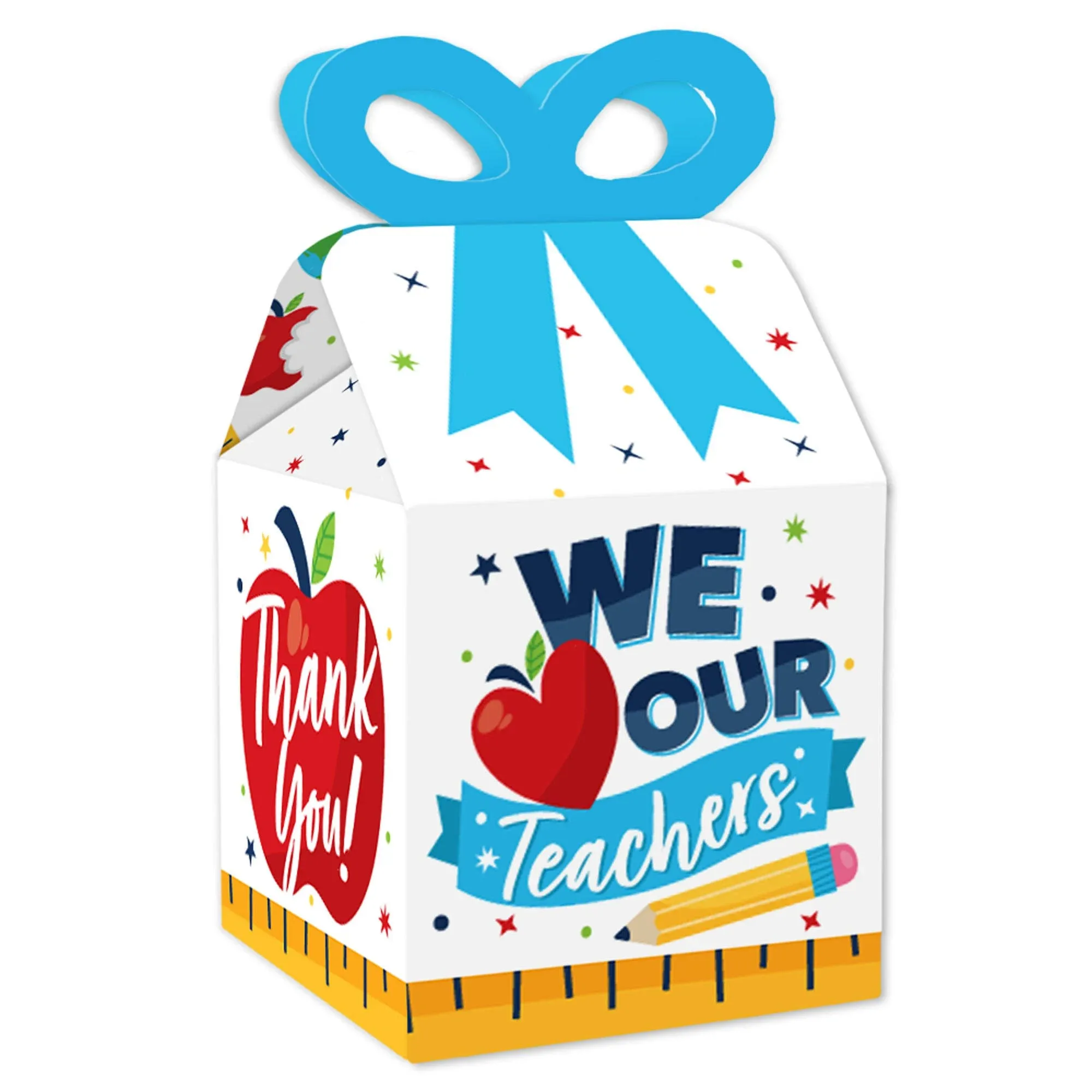 Thank You Teachers - Square Favor Gift Boxes - Teacher Appreciation Bow Boxes - Set of 12