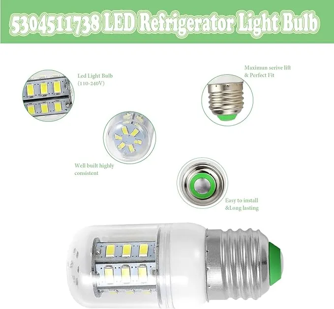 KEI D34L Refrigerator Bulb Replacement for Frigidaire Kenmore 5304511738 LED Refrigerator Replace PS12364857 AP6278388 4584444 (110V-240V White Light) - 2 Pack