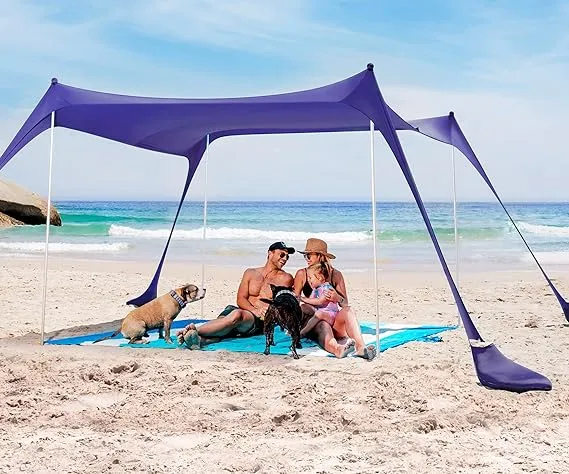 Sun Ninja Pop Up Beach Tent Sun Shelter Upf50+ with Sand Shovel, Ground Pegs and Stability Poles, Outdoor Shade for Camping trips, Fishing, Backyard