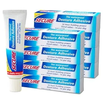 Secure Denture Adhesive Cream – 12-Hour Max Hold – Patented Waterproof Seal – Zinc Free – For Uppers Lowers & Partials – Food Grade Ingredients – FSA HSA Approved – 1.4 oz (8 Pack)