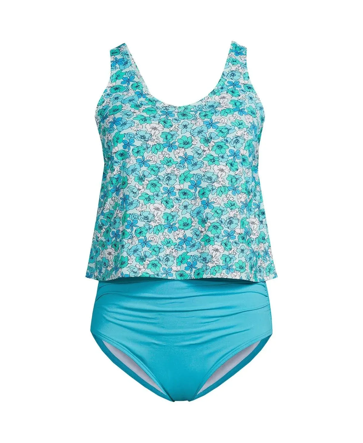 Women's Lands' End Chlorine Resistant V-neck One-Piece Fauxkini Swimsuit