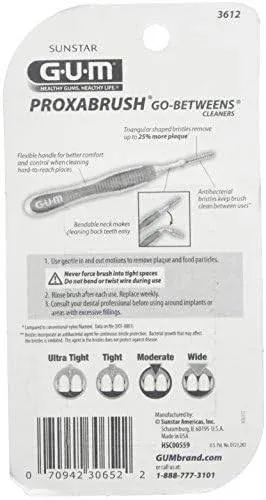 GUM Proxabrush Go-Betweens - Moderate, Interdental Brushes Between Teeth, Dental Picks for Plaque Removal, Safe for Braces & Dental Devices