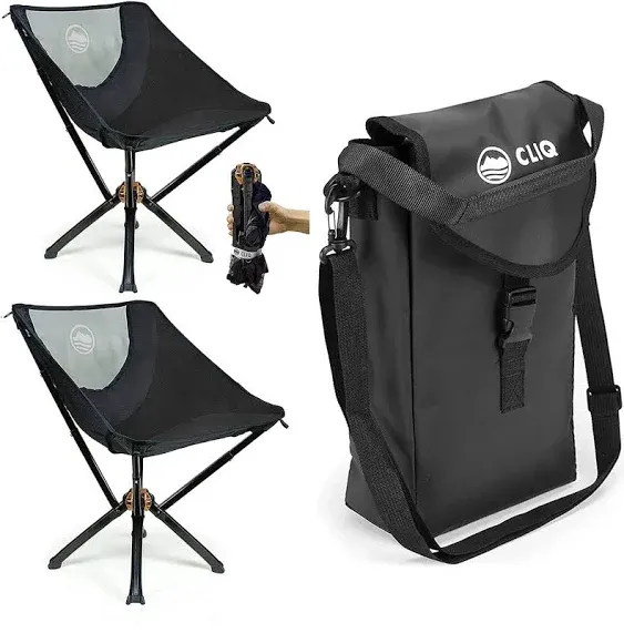 Cliq Portable Chair - Lightweight Folding Chair for Camping - Supports 300 lbs - Perfect for Outdoor Adventures - Black Bundle