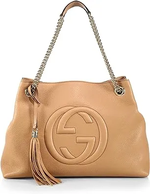 Gucci Camelia Camel Pebbled Leather Soho Shoulder Hand Bag Tassel