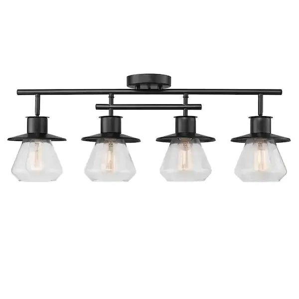 Nate 2 ft. 4-Light Dark Bronze Track Lighting Kit with Clear Glass Shades