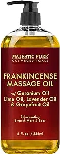 MAJESTIC PURE Frankincense Scar and Stretch Massage Oil for Massage Therapy- Invigorating, Refreshing, and Relaxing - Massage, Made with Natural Oils - for All Skin Types - Men and Women - 8 fl oz