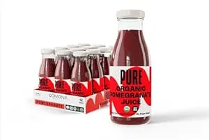 Pmona Organic Pure Pomegranate Juice, 8.4 Ounce Bottle (Pack of 12), Cold Pressed Organic Juice, Non-GMO, No Sugar Added, Not from Concentrate, Gluten