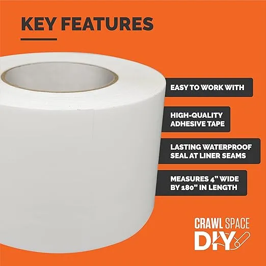 CrawlSpace-DIY - Vapor Barrier Tape, 4" x 180' PE 12mm Polyethylene Tape, Moisture Barrier Seal and Seam, Insulation Tape for Crawl Space Vapor Barrier, Marine & More