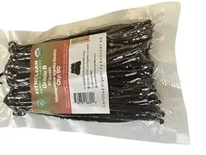 50 Madagascar Organic Vanilla Beans Grade B. Certified USDA Organic. 5 inch-7 inch by Fitnclean Vanilla for Extract, Cooking and Baking. Whole Non-GMO