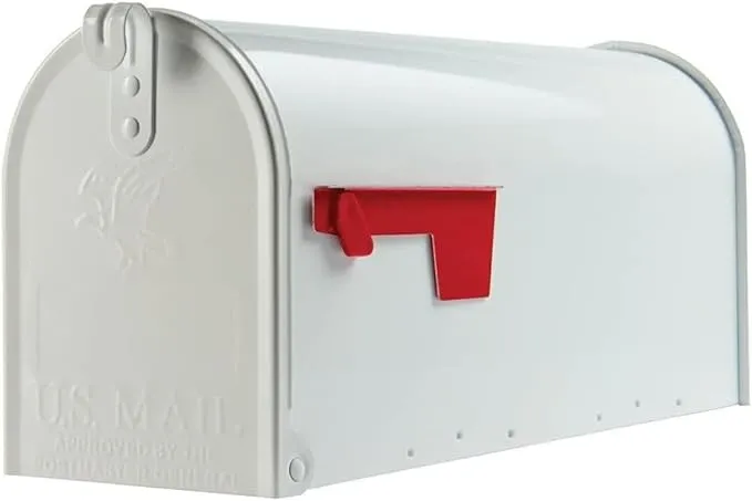 Elite Post-Mount Mailbox, Medium, White Steel