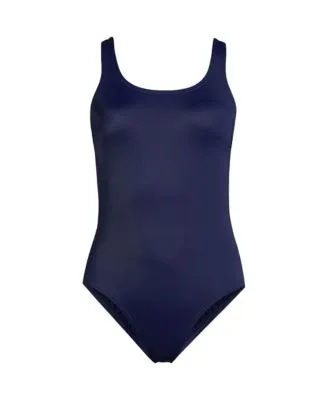 Lands' End Women's Chlorine Resistant High Leg Soft Cup Tugless Sporty One Piece Swimsuit