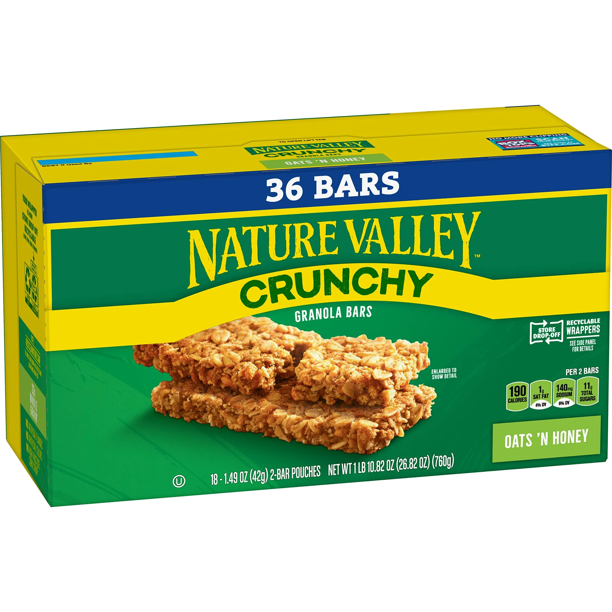 Nature Valley Granola Bars, Oats 'N Honey, Crunchy - 18 pack, 1.49 oz