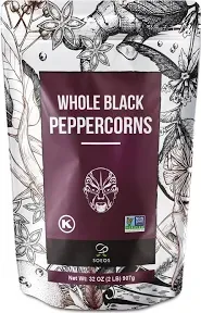 Soeos Black Peppercorns, 32oz (Pack of 1), Non-GMO, Kosher, Packed to Keep Peppers Fresh, Peppercorn for Grinder Refill, Whole Peppercorns