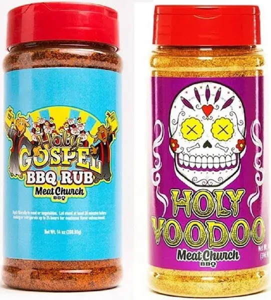 Meat Church BBQ Rub Combo Honey Hog 14 oz and Holy Voodoo 14 oz BBQ Rub and Seasoning for Meat and Vegetables, Gluten Free, One Bottle of Each