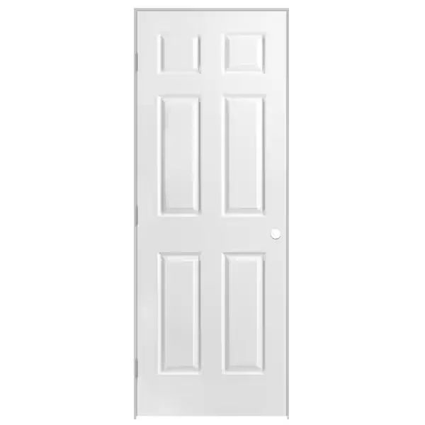 Masonite 28 in. x 80 in. 6 Panel Right-Handed Primed Composite Hollow Core Single Prehung Interior Door 4-9/16 in. Flat Jamb 17873