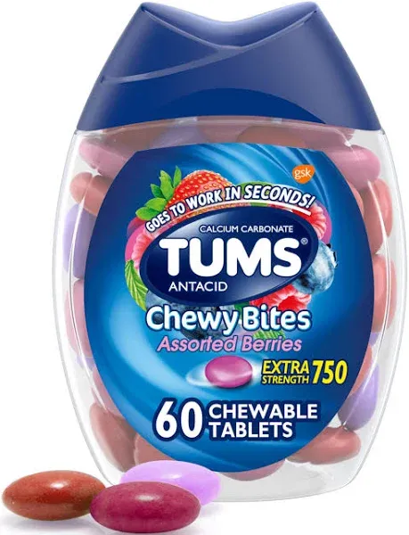 Tums Chewy Bites Heartburn Relief Chewable Antacid Tablets, Berry, 32 Ct