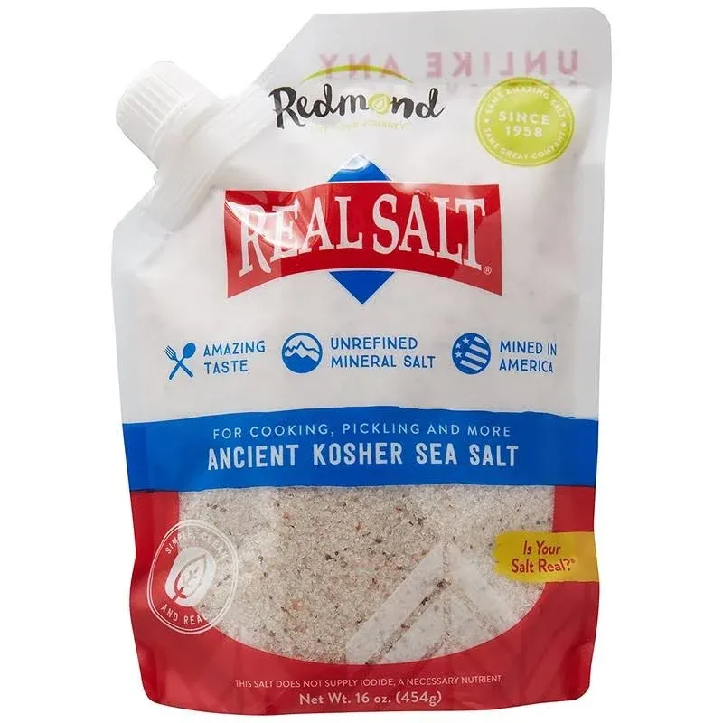 Redmond Real Sea Salt - Natural Unrefined Organic Gluten Free Kosher, 16 Ounce Pouch (1 Pack)