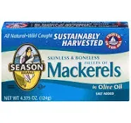 (6 pack) Season Mackerel in Olive Oil, Salt Added, 4.375 oz Can