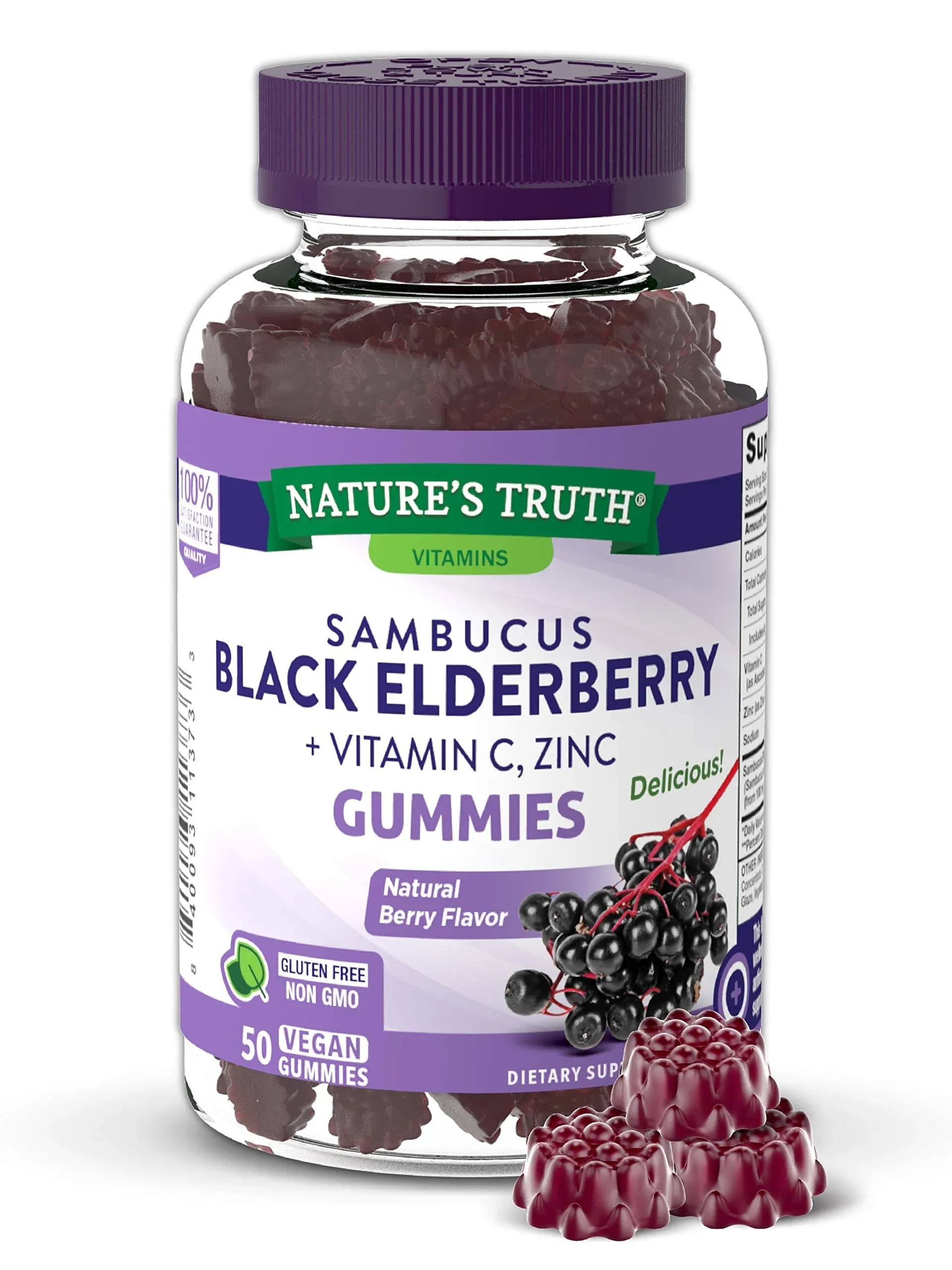 Nature's Truth Sambucus Black Elderberry, Vitamin C, and Zinc Gummies, 50 Count