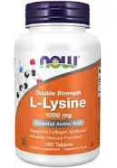 Now Foods Supplements, L-Lysine (L-Lysine Hydrochloride) 1,000 mg, Double Strength, Amino Acid, 100 Tablets