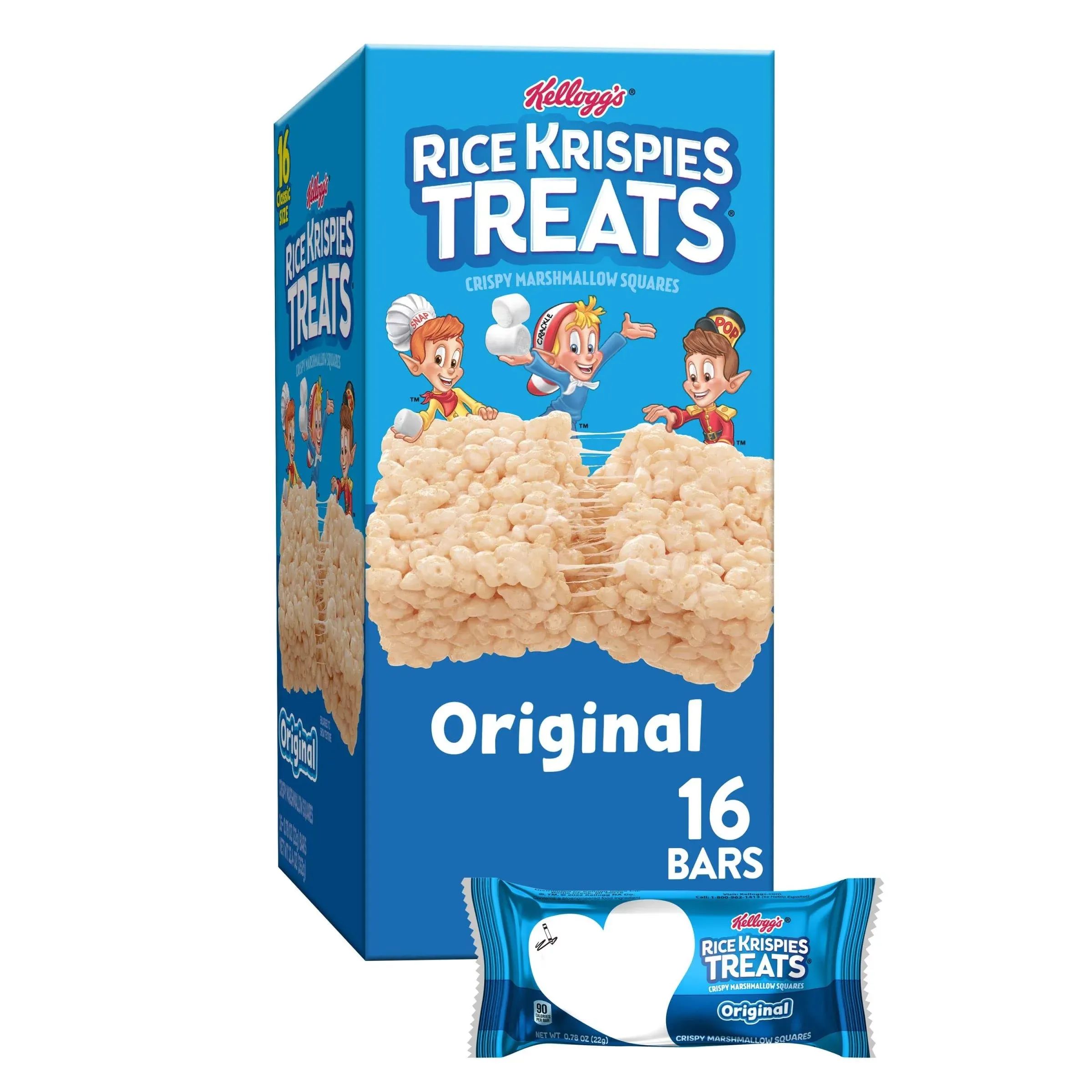 Rice Krispies Treats Crispy Marshmallow Squares, Original, Value Pack - 16 pack, 0.78 oz bars