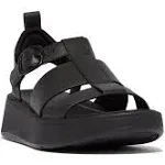 Fitflop Women's F-Mode Raw-Edge Leather Flatform H-Bar Slides