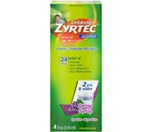 Zyrtec Children&#039;s 24 Hour Indoor&amp;Outdoor Allergy Relief Grape 4 oz Exp 10/25 2PK