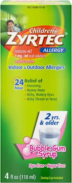 Zyrtec Children&#039;s 24 Allergy Syrup Grape 4 Oz For 2 Yrs Or Older