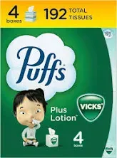 Puffs Plus Lotion with Vicks Facial Tissues, 4 Cubes, 48 Tissues per Box