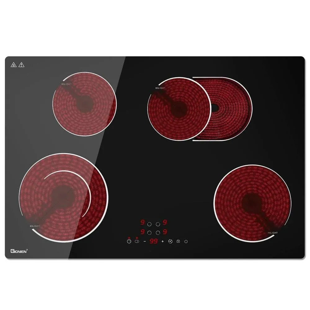 GIONIEN Electric Cooktop 30 Inch Ceramic Cooktop 4 Burners, 220V~240V Flexi Zone