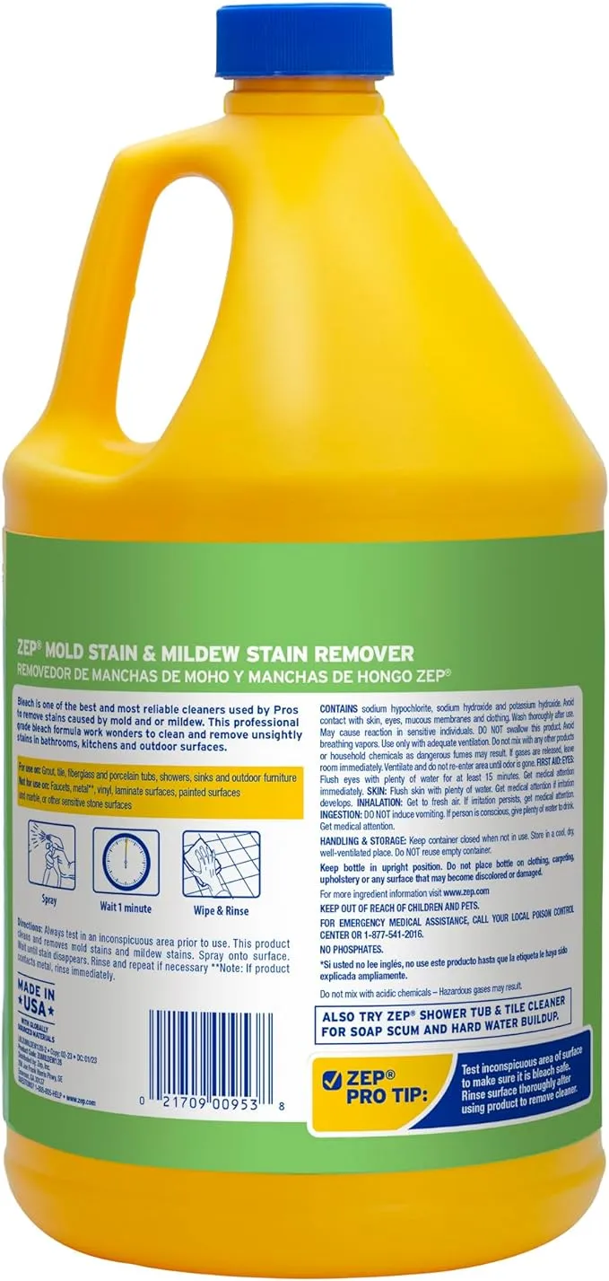 Zep Mold Stain and Mildew Stain Remover 1 Gallon (Case of 2) ZUMILDEW128 - Professional Strength No Scrub Formula