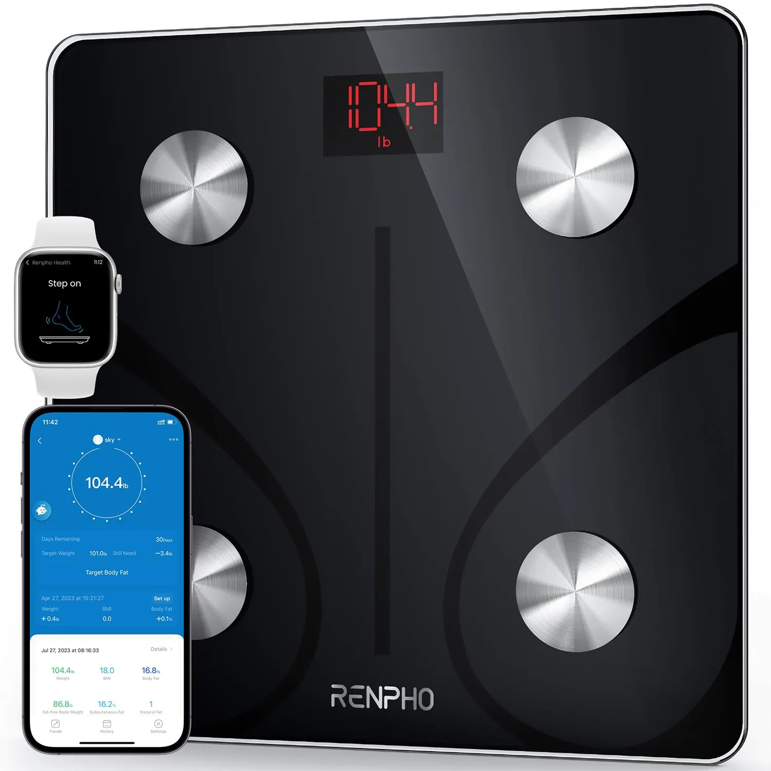 RENPHO Elis 1 Body Fat Scale Weight Bathroom Smart Digital Bluetooth Scale with Smartphone App , Body Composition Monitor for Body Fat, BMI, Bone