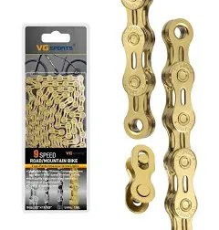 VG SPORTS 6/7/8/9/10/11 Speed Bike Chain,Half/Full Hollow Lightweight Bicycle Chain for Road Bike MTB,Silver/Gold/Titanium/Rainbow,116 Links with Missing Link