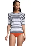 Lands' End Women's Crew Neck Rash Guard UPF 50 Sun Protection Swim Tee - X-Small - White/Deep Sea Stripe